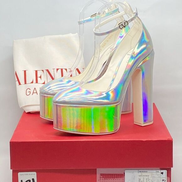 Valentino Garavani Tan-Go 155 iridescent patent-leather platform pumps size 39.5 - Picture 14 of 16